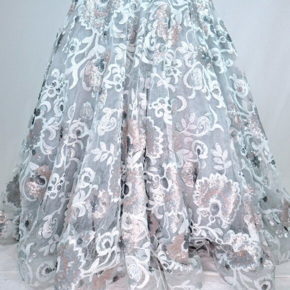 NWT Tiffany Designs Silver Floral Sequin Formal Gown $665 - Picture 6 of 12